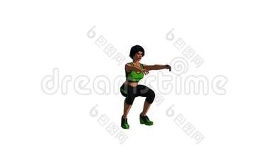 椿阴影三维动画的妇女在<strong>健身器</strong>材做空气蹲。